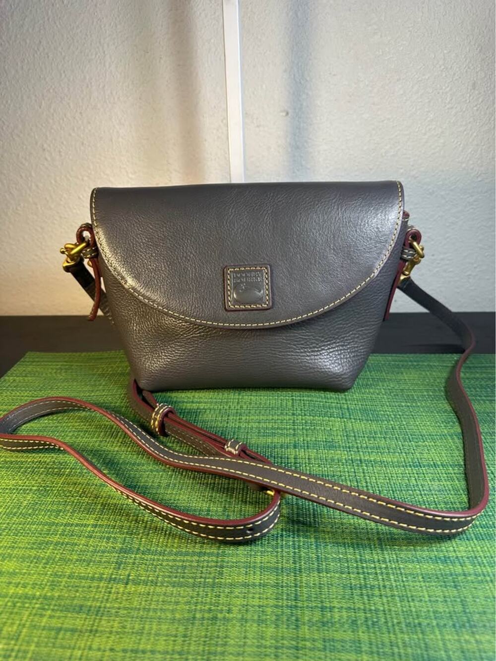 Dooney & Bourke Florentine Leather Crossbody Saddle Bag – Slate / Charcoal